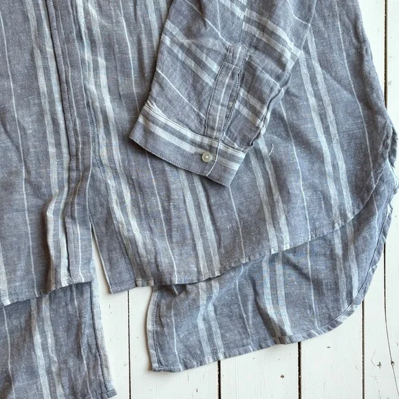 Lucky Brand Linen Blend Stripe Button Up Shirt Raglan Sleeve Neutral Men’s XL - Picture 9 of 11